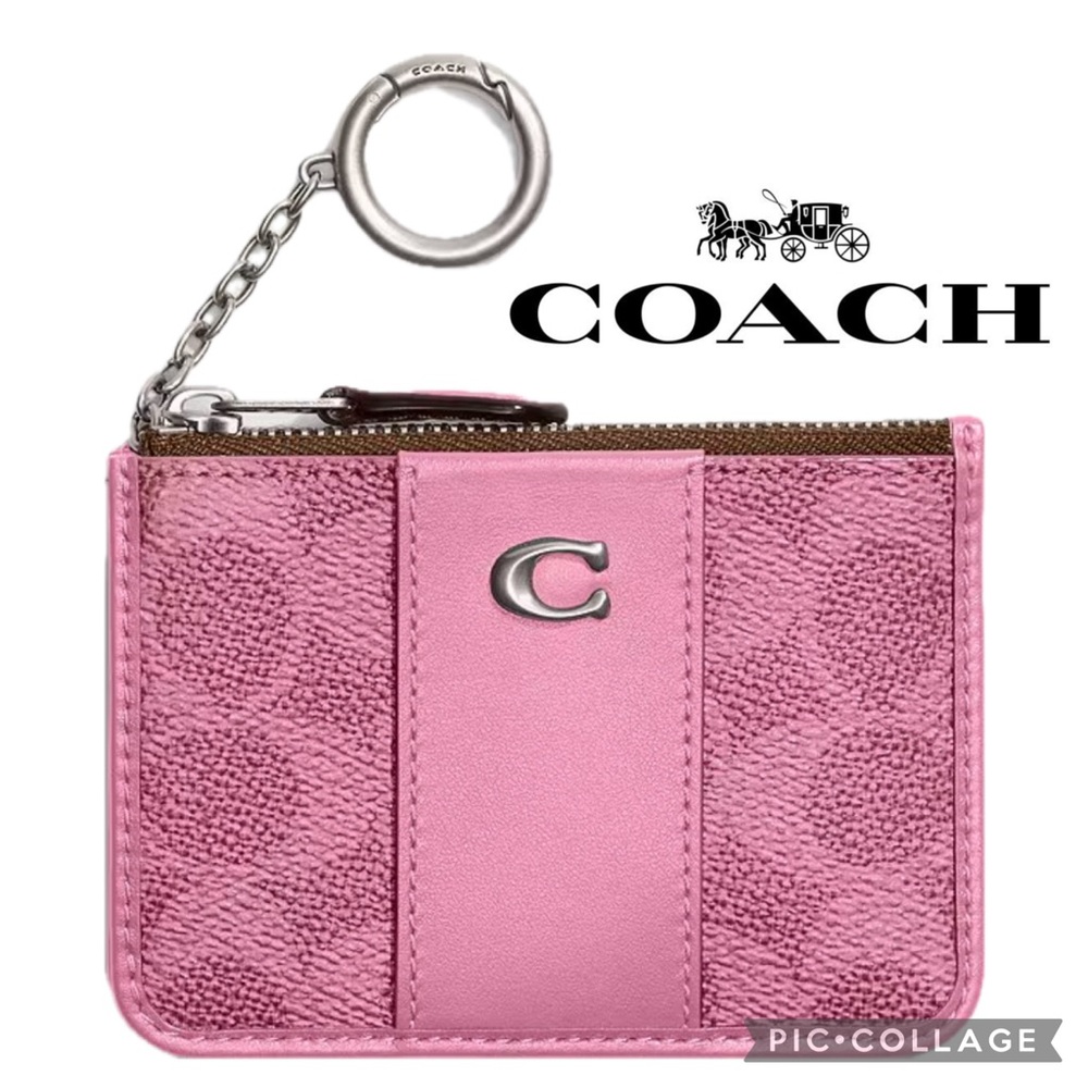 BARELY USED! Coach Pink Mini Skinny Signature Canvas and Leather ID Case